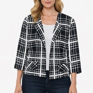 Pendleton‎ Women 18P Silk Jacket Blazer Open Front Black White Petites Career